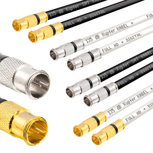 0,5 m - 10 m SAT connection cable with 2 x gold-plated or...