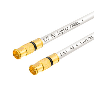 0,5 m SAT connection cable with 2 x gold-plated full metal F-quick-fit plug WHITE