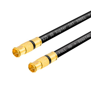 0,5 m SAT Anschluss Kabel mit 2 x vergoldeten Vollmetall F-Schnellstecker Quickfix SCHWARZ
