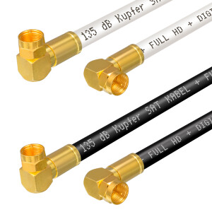 1m - 25m SAT Anschluss Kabel 135dB 5-Fach geschirmt Reines Kupfer mit 2 x Winkel-Kompressionssteckern Farbe wählbar