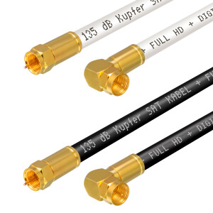 1m - 25m SAT Kabel 135dB 5-Fach geschirmt Reines Kupfer mit Kompressionssteckern Normal und Winkel