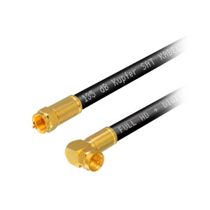 15m SAT connection cable 135dB 5 way shielded pure copper with compression plugs Normal and Angle BLACK