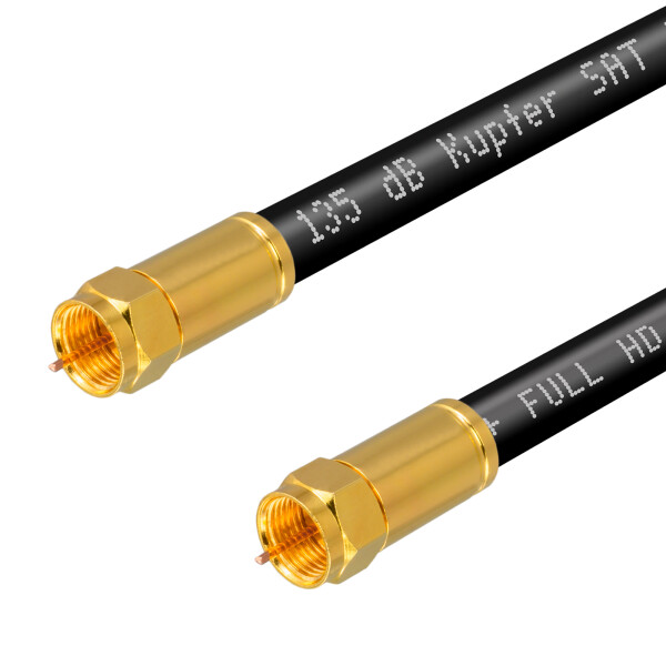 2 m SAT Anschluss Kabel 135dB 5-Fach geschirmt Reines Kupfer mit Kompressionssteckern vergoldet SCHWARZ