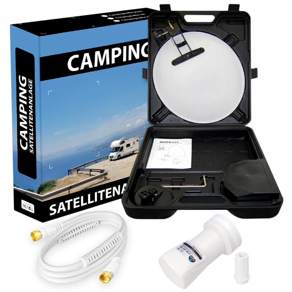 Satellitenanlage für Camping mit Single LNB und Anschlusskabel, 34,99 €