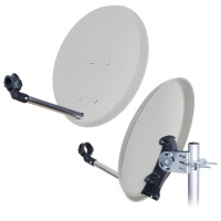 SET Satellitenschüssel 40cm Stahl hellgrau + Single LNB hb-digital UHD 101W weiß + 15m Anschlusskabel weiß