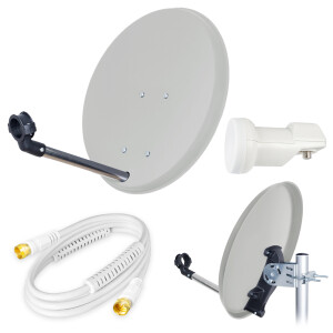 SET Satellite dish 40cm steel light grey + Single LNB Red Opticum LSP-02G white + 15m connection cable white