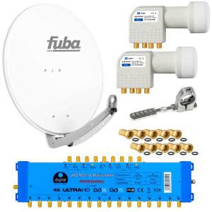 Satellite system SET Satellite dish Fuba DAA 780 78cm Aluminium white with Multiswitch MS 9/16 incl. 2x LNB Quattro hb-digital UHD 414 W