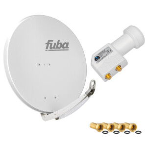 Sat Anlage SET Satellitenschüssel Fuba DAA 850 85cm Aluminium hellgrau mit LNB Twin hb-digital UHD 202 W