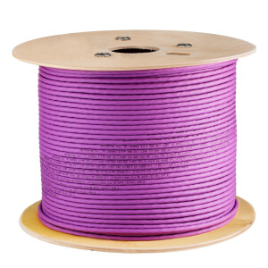 Bobine de cable ethernet CAT 7a 500m Duplex max. 1200 MHz S/FTP LSZH (2x8 fils) violet