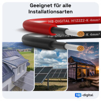 2x Solar Verlängerungskabel mit Stecker 4mm² oder  6mm² Kabel für PV Anlagen Verkabelung schwarz / rot