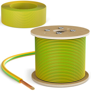 Câble de mise à la terre H07V-K en PVC 6mm² - Fil électrique souple vert-jaune pour installations PV