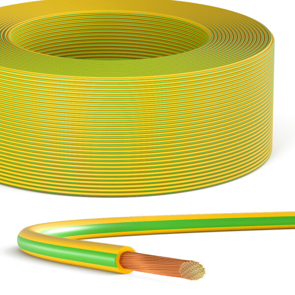 Câble de mise à la terre H07V-K en PVC 6mm² - Fil électrique souple vert-jaune pour installations PV 100m