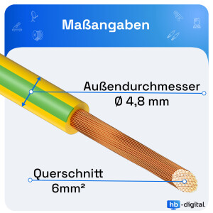 100m PVC Aderleitung H07V-K Erdungskabel 6mm2 flexibel für PV Anlagen Verdrahtungsleitung 6mm2 grün-gelb