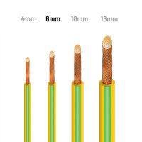 Câble de mise à la terre H07V-K en PVC 6mm² - Fil électrique souple vert-jaune pour installations PV 100m