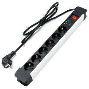 Multiple socket strip 6-way with switch and USB charging function Aluminium multiple socket outlet 1.5m