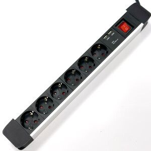 Steckdosenleiste 6-fach mit Schalter und USB Ladefunktion Aluminium Mehrfachsteckdose 1,5m