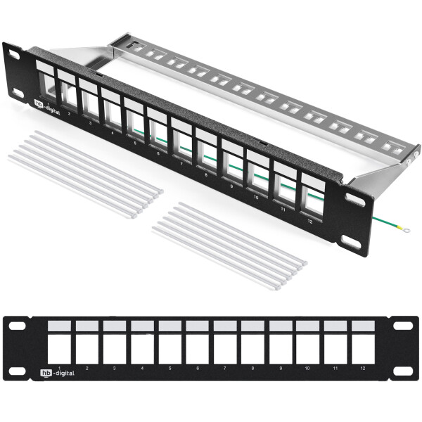 Patch panel 10 inch / patch panel 12-port for Keystone modules black