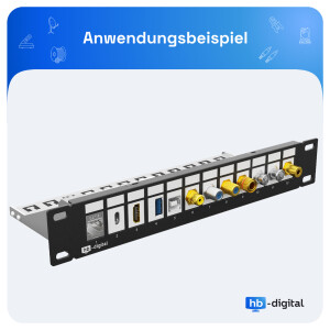 Patchpanel 10 zoll / Patchfeld 12-Port für Keystone Module schwarz