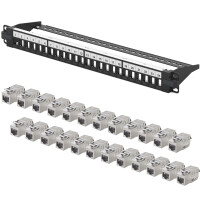 Patch panel 24-port with Cat.6a RJ45 Keystone modules 19" patch panel 1U