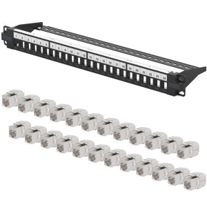 Patchpanel 24-Port mit Cat.7 RJ45 Keystone Module...