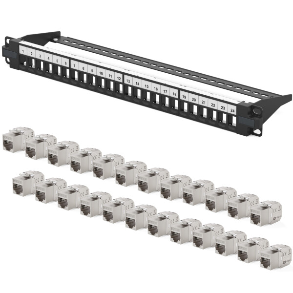 Patch panel 24-port with Cat.8 RJ45 Keystone modules 19" patch panel 1U