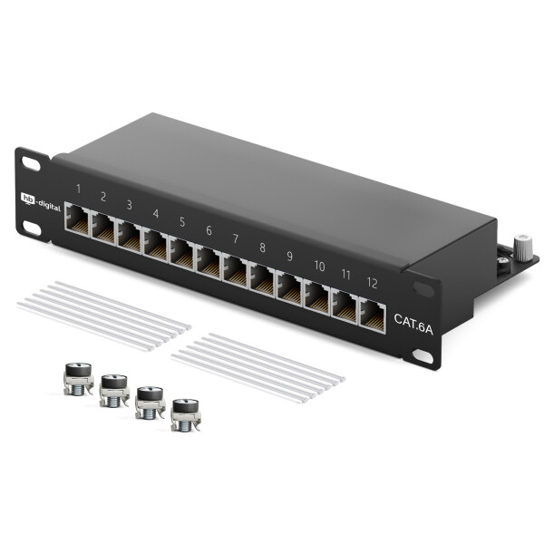 Panneau de brassage Cat.6a 12 ports 10 pouces noir