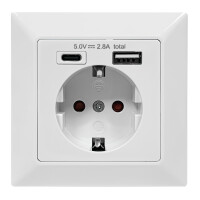 Flush-mounted socket outlet with earthing contact with 1x USB-C and 1x USB-A white