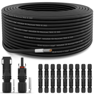 100m solar cable 6mm² black incl. 10 pairs of solar plugs 1500V