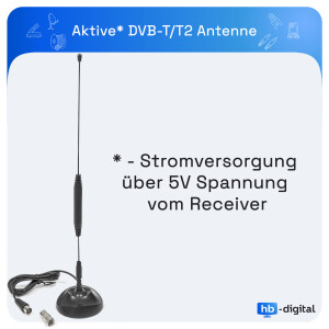 Aktive Zimmerantenne DVB-T2 Stabantenne mit Sockel und...