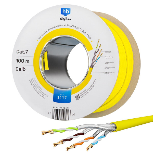 100m Network Cable CAT.7 LAN Cable yellow, 69,90 €