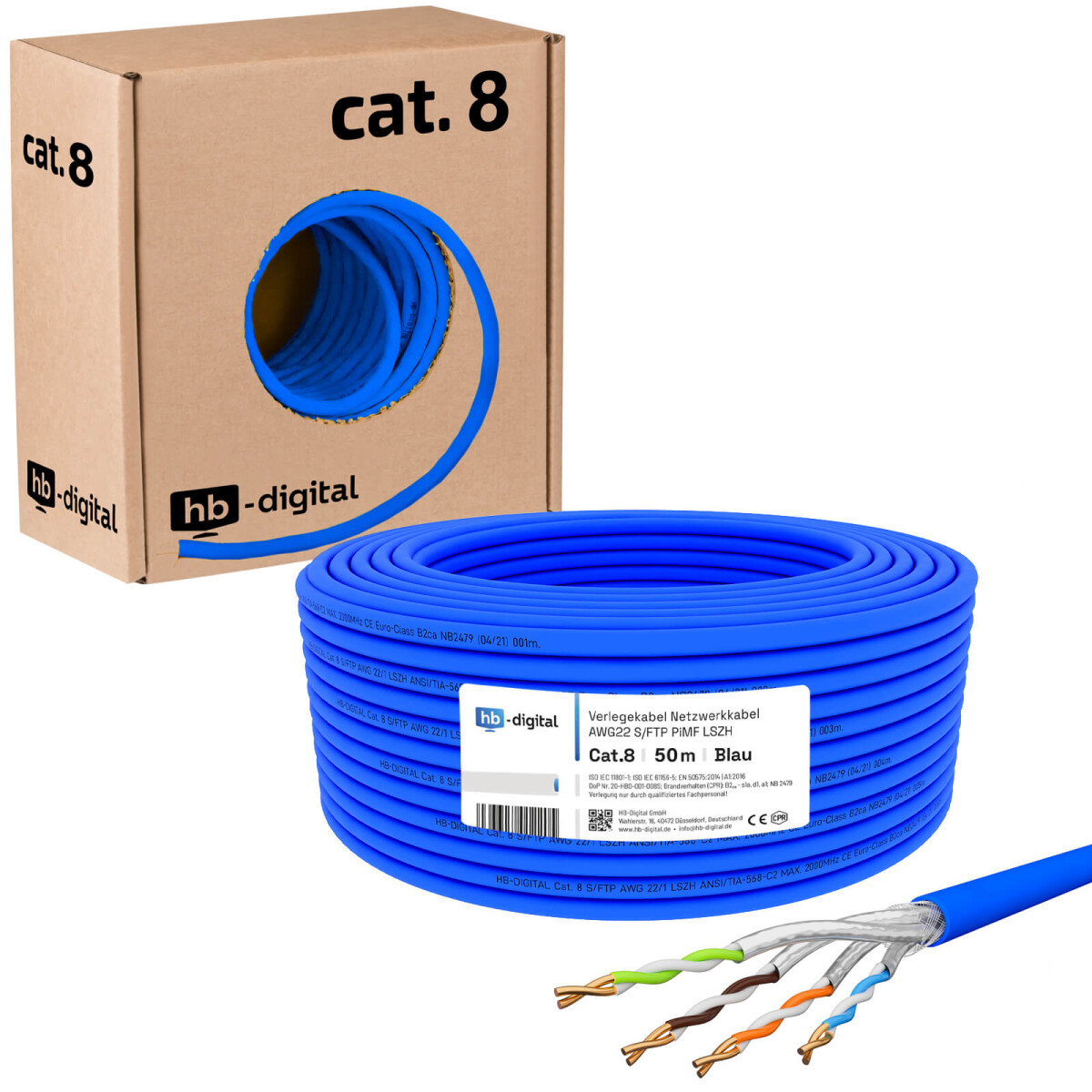 50m Network Cable CAT 8 Installation Cable blue by