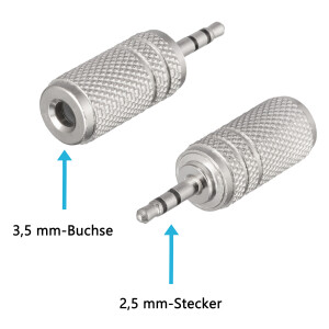 2,5 mm Klinkenstecker auf 3,5 mm Klinke Buchse Stereo Metall Adapter